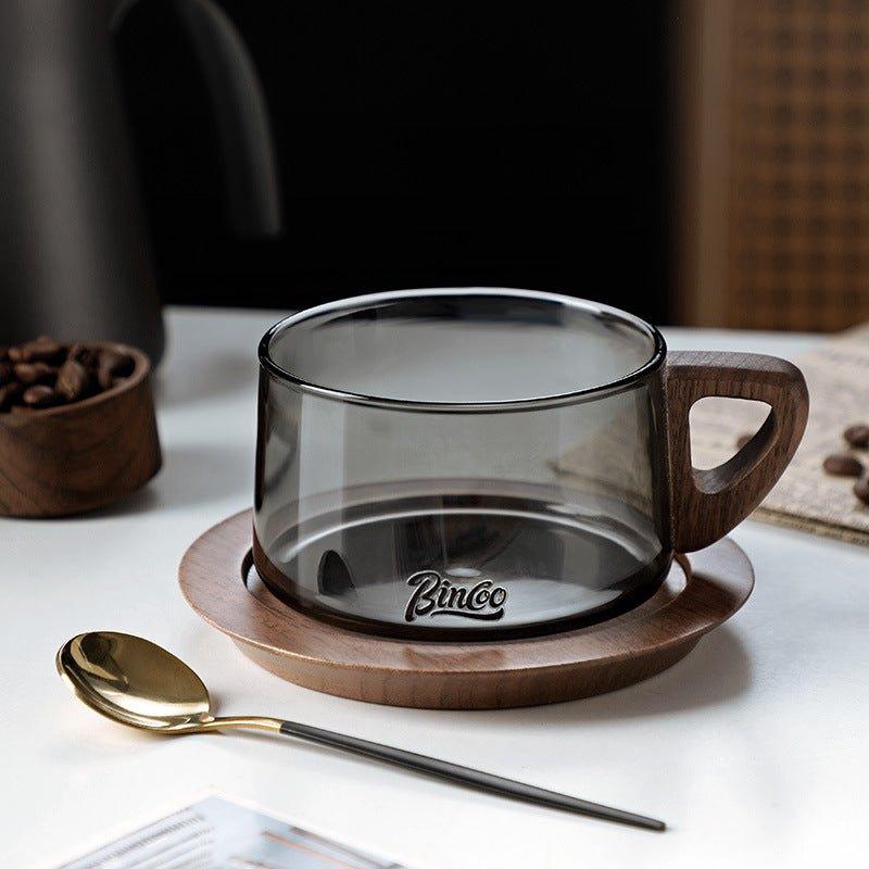 Wide Glass Coffee Mug With Wooden Handle Sets - MASU