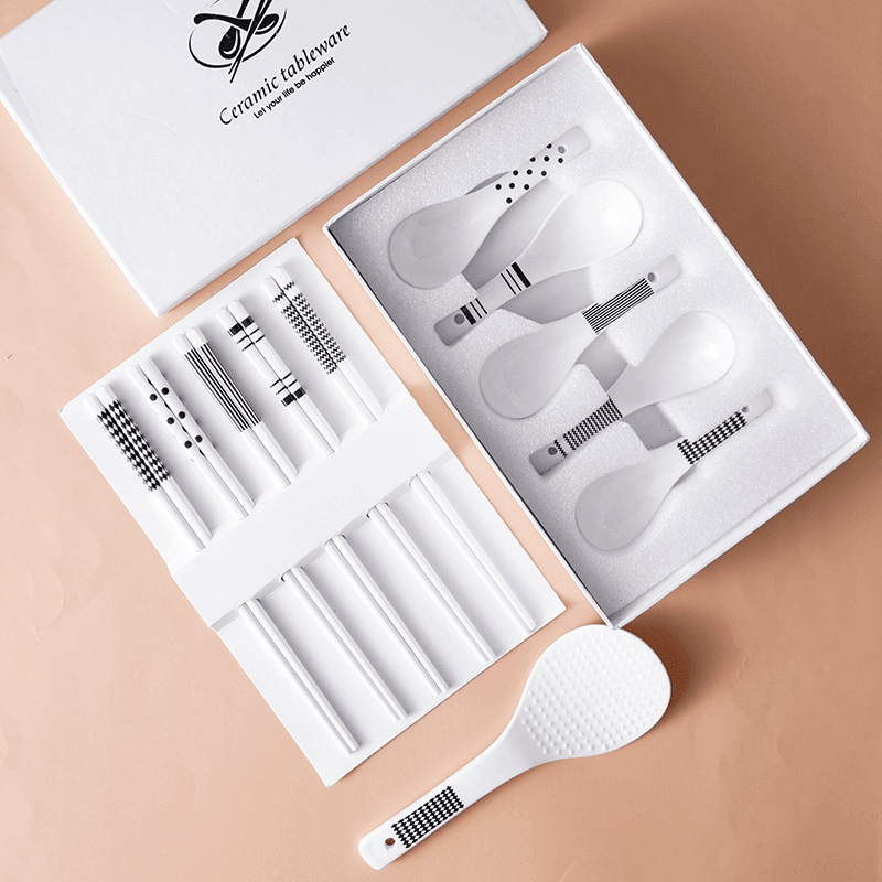 Oriental Ceramic Utensil Set With Shamoji (Rice Paddle) - MASU