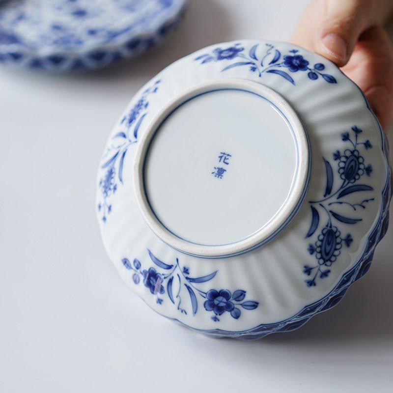 Japanese Handcrafted Ceramic Blue and White Decorated Plates/Bowls - MASU