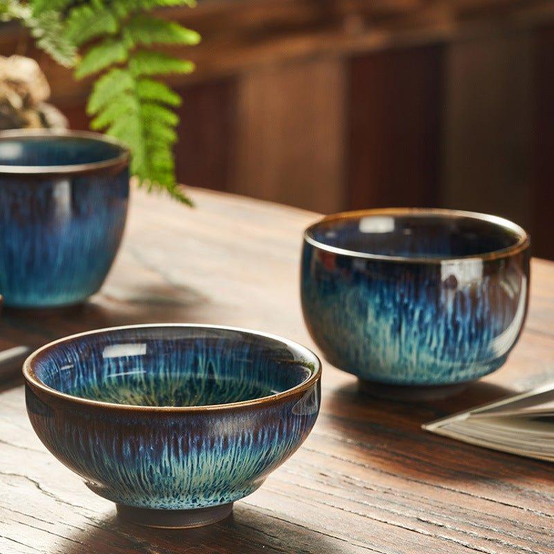 Japanese Gloss Glazed Blue Ceramic Tea Cups - MASU