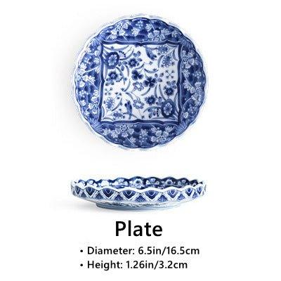 Japanese Handcrafted Ceramic Blue and White Decorated Plates/Bowls - MASU