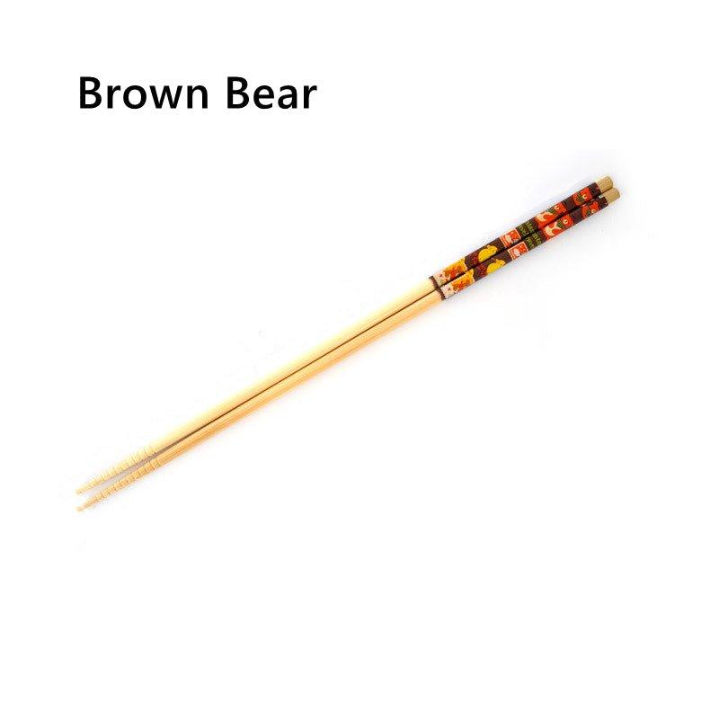 Japanese Bamboo Cartoon Themed Extended Chopsticks Dual Set - MASU