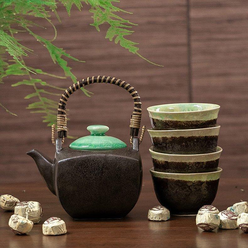 Japanese Mino Ware Handcrafted Ceramic Jade Tea Gift Set - MASU