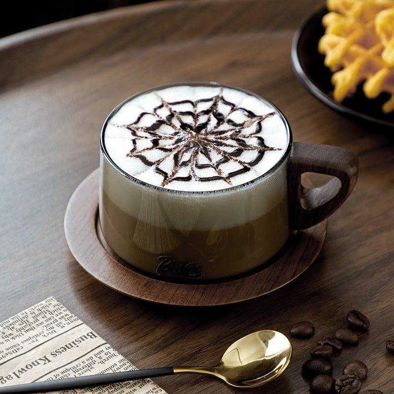 Wide Glass Coffee Mug With Wooden Handle Sets - MASU