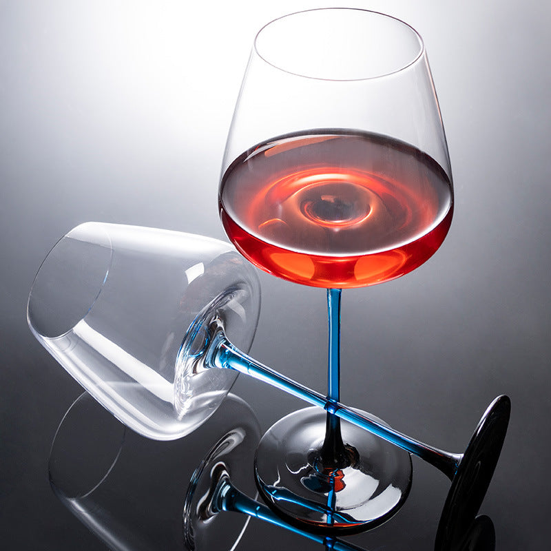 Crystal Glass Blue Stem Burgundy Wine Glass With Blue Mountain Wine Decanter Sets - MASU