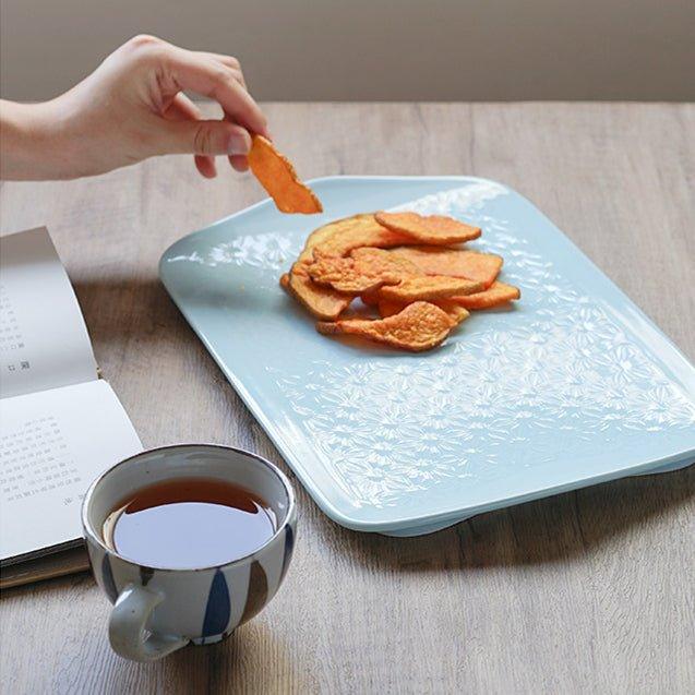 Japanese Rectangular Ceramic Floral Pattern Platters - MASU