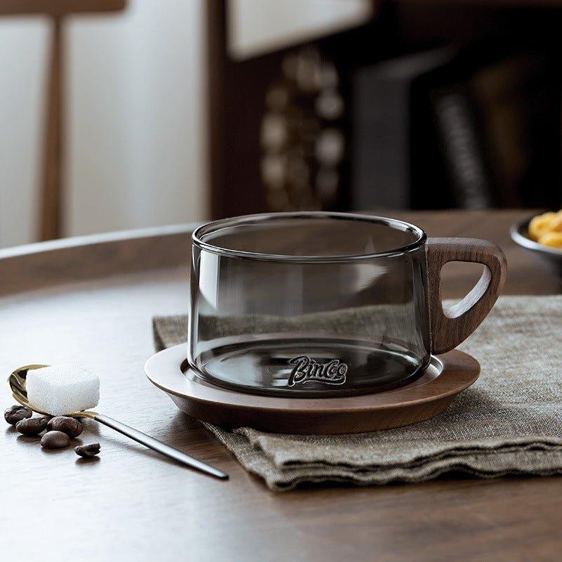 Wide Glass Coffee Mug With Wooden Handle Sets - MASU
