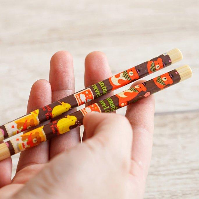 Japanese Bamboo Cartoon Themed Extended Chopsticks Dual Set - MASU