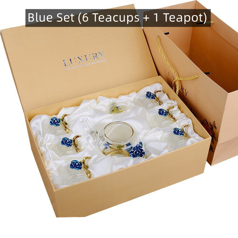 Metallic Floral Glass Teacup Gift Sets - MASU