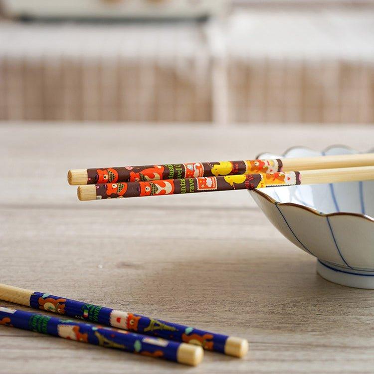Japanese Bamboo Cartoon Themed Extended Chopsticks Dual Set - MASU