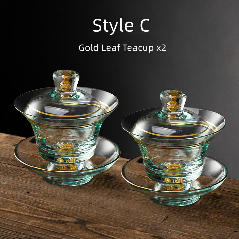 Gold Leaf Glass Kung-Fu Tea Cup Set Of Two - MASU