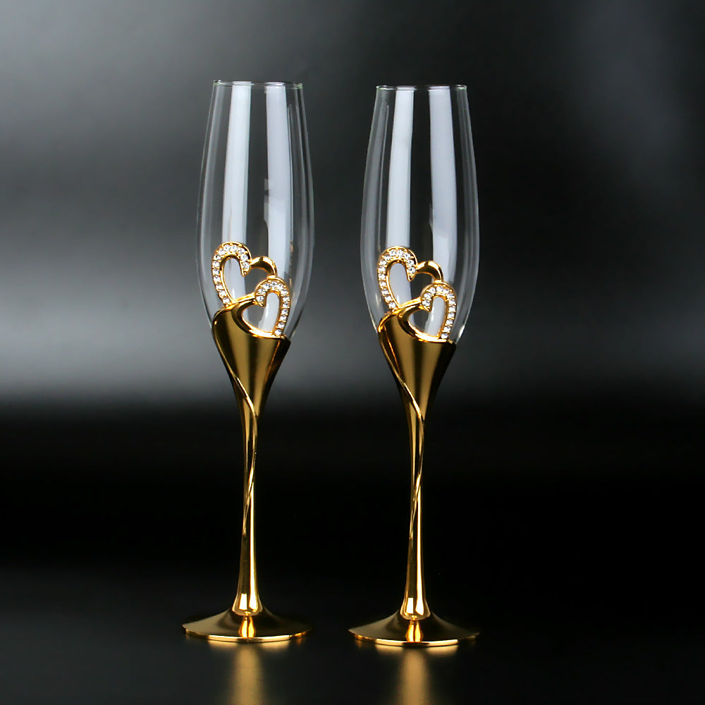 Metallic Crystal Heart Champagne Crystal Glass Gift Set - MASU