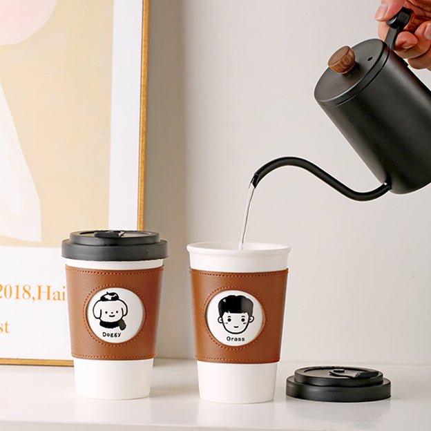 Ceramic Reusable Coffee Cup With Leather Sleeve - MASU