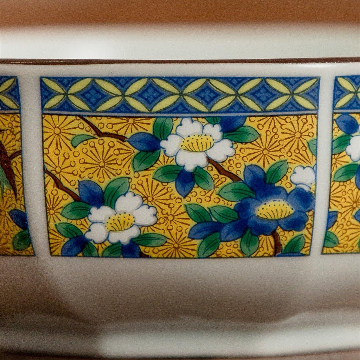 Japanese Mino Ware Court Dyed Brocade Octagonal Bowls Set - MASU