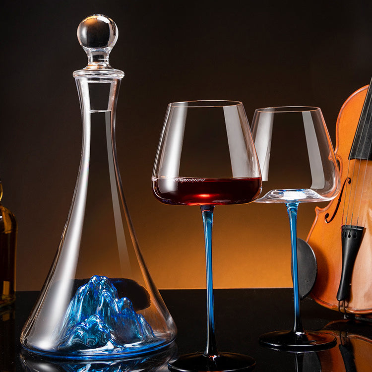 Crystal Glass Blue Stem Burgundy Wine Glass With Blue Mountain Wine Decanter Sets - MASU