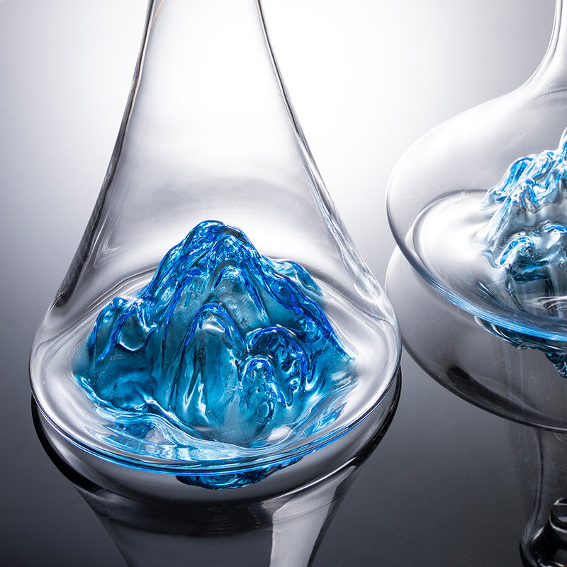 Crystal Glass Blue Stem Burgundy Wine Glass With Blue Mountain Wine Decanter Sets - MASU