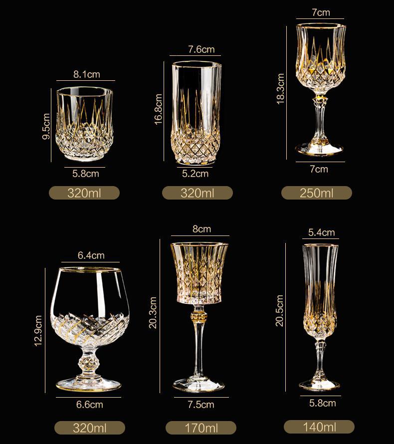 Cristal D'Arques Golden Vine Crystal Wine Glasses With Decanter Sets - MASU