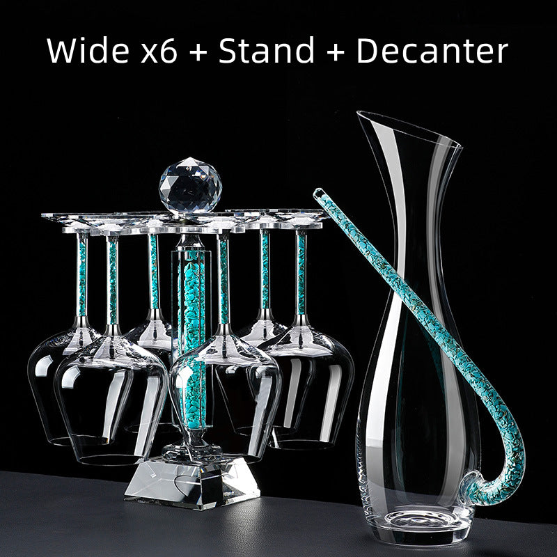 Coral Turquoise Stem Red Wine Glasses and Decanter Set - MASU