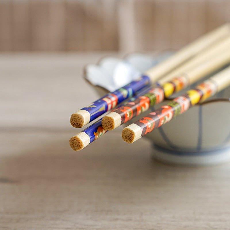 Japanese Bamboo Cartoon Themed Extended Chopsticks Dual Set - MASU