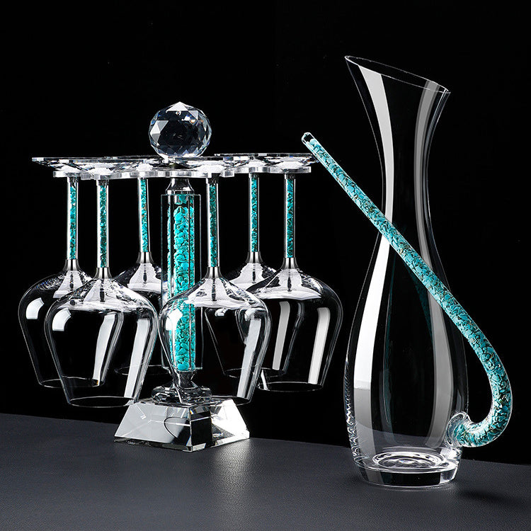 Coral Turquoise Stem Red Wine Glasses and Decanter Set - MASU