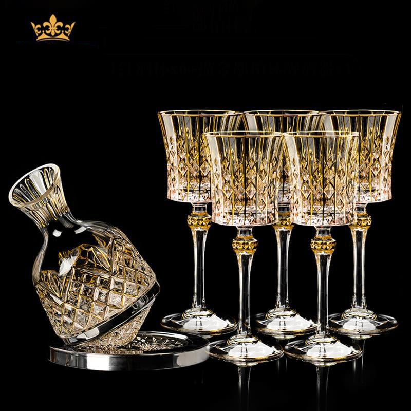 Cristal D'Arques Golden Vine Crystal Wine Glasses With Decanter Sets - MASU