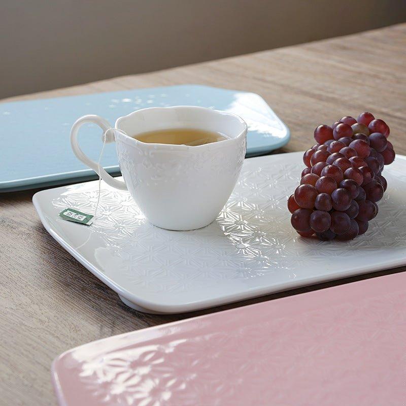 Japanese Rectangular Ceramic Floral Pattern Platters - MASU