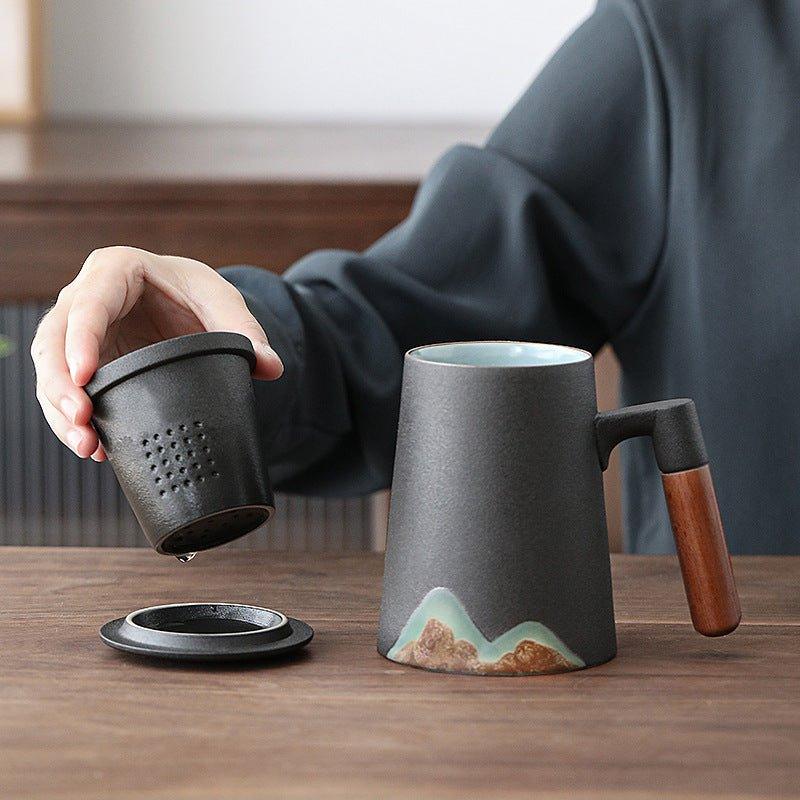 Mountain Themed Ceramic Tea Cups With Filter - MASU