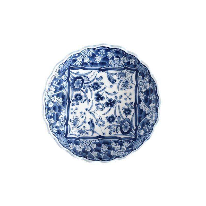 Japanese Handcrafted Ceramic Blue and White Decorated Plates/Bowls - MASU