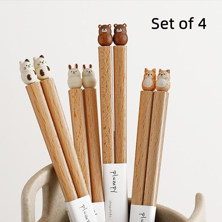 Japanese Handcrafted Pet Sculpture Wooden Children's Chopsticks - MASU