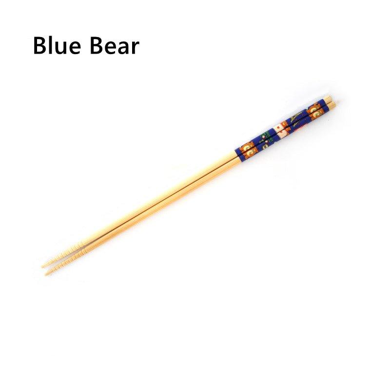 Japanese Bamboo Cartoon Themed Extended Chopsticks Dual Set - MASU