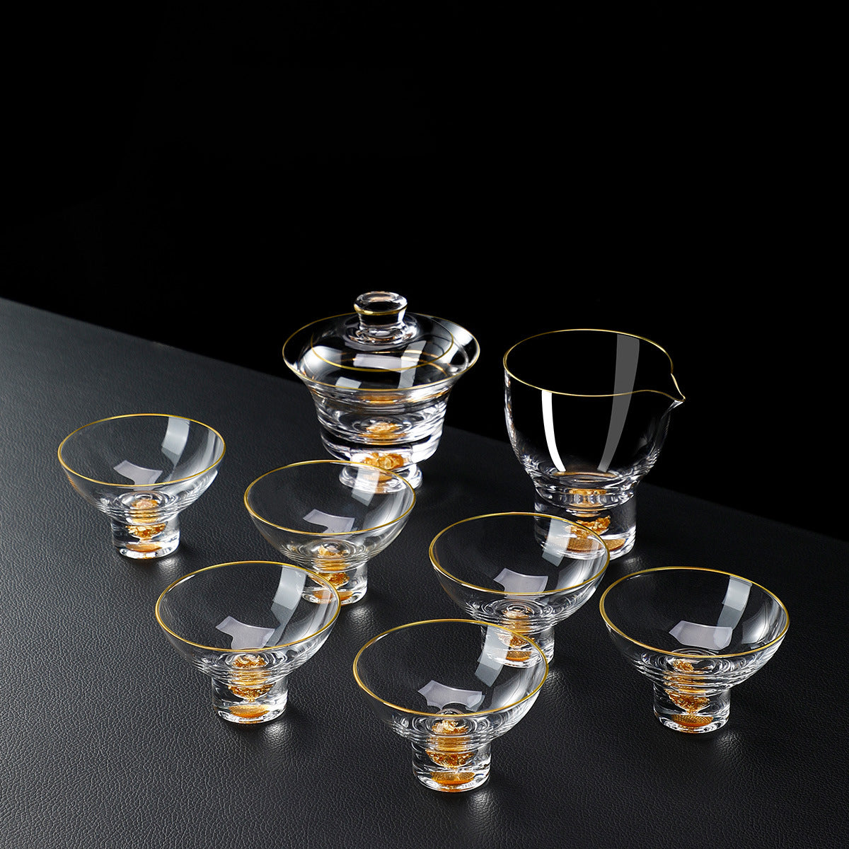 Gold Leaf Chinese Kung-Fu Tea Glass Cup Gift Sets - MASU