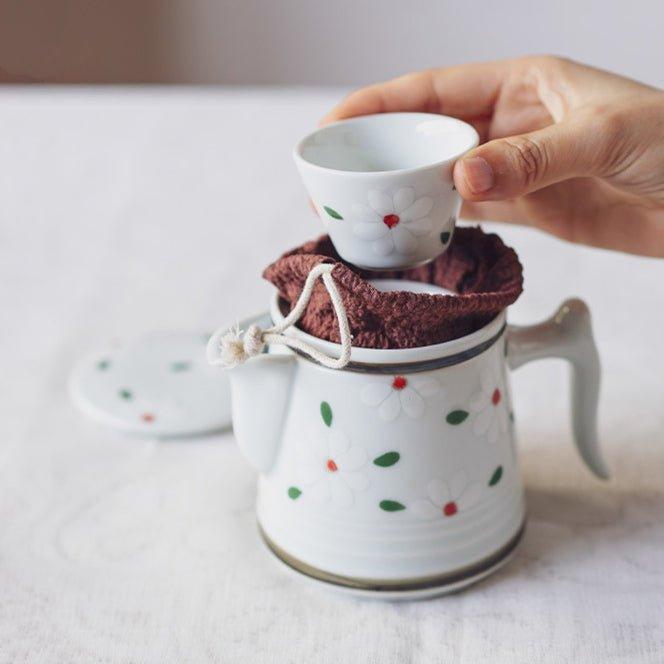 Japanese Ceramic Flower Tea Pot Sets With Carrying Case - MASU