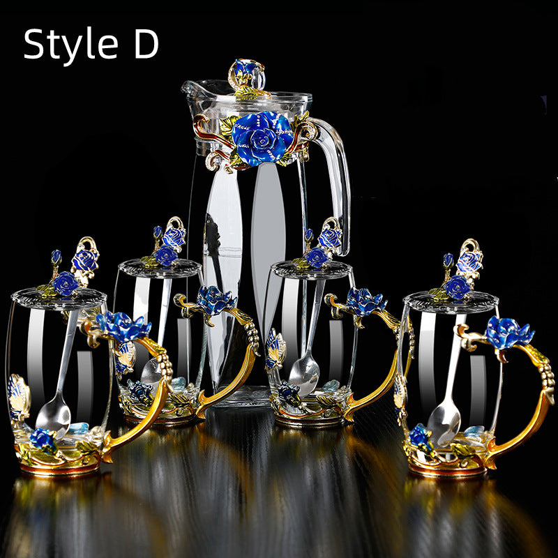 Metallic Floral Glass Tea Cup Gift Sets - MASU