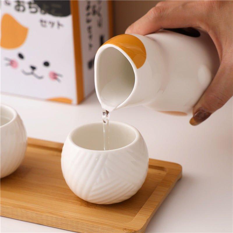 Japanese Ceramic Kitten Sake Sets - MASU