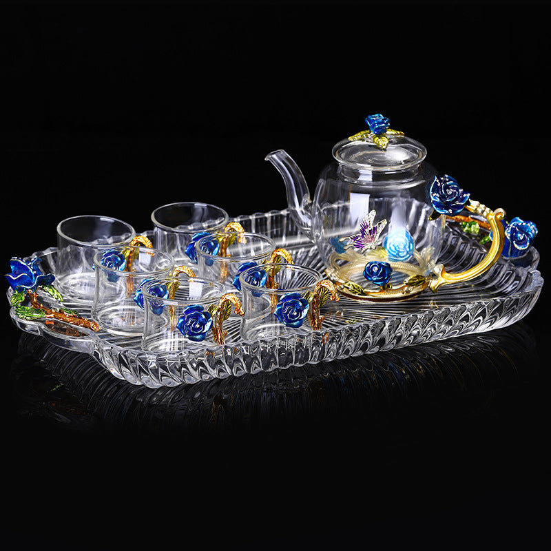 Metallic Floral Glass Teacup Gift Sets - MASU