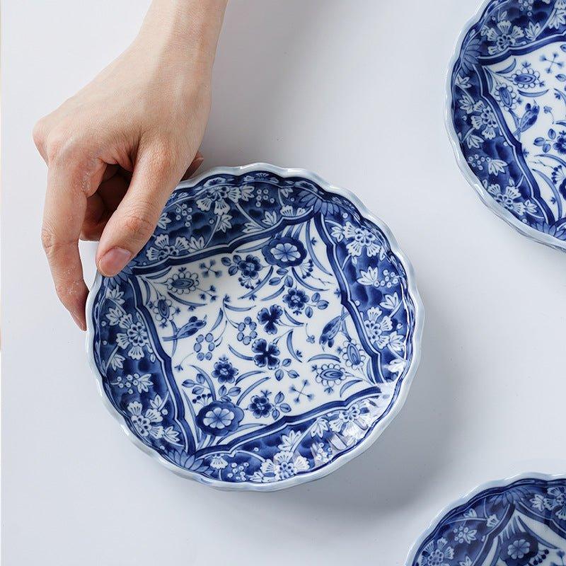 Japanese Handcrafted Ceramic Blue and White Decorated Plates/Bowls - MASU