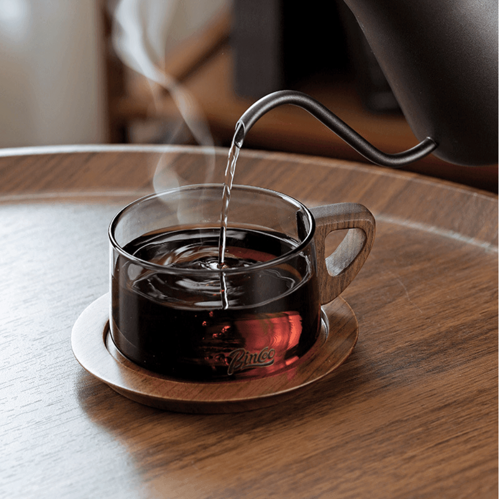 Wide Glass Coffee Mug With Wooden Handle Sets - MASU