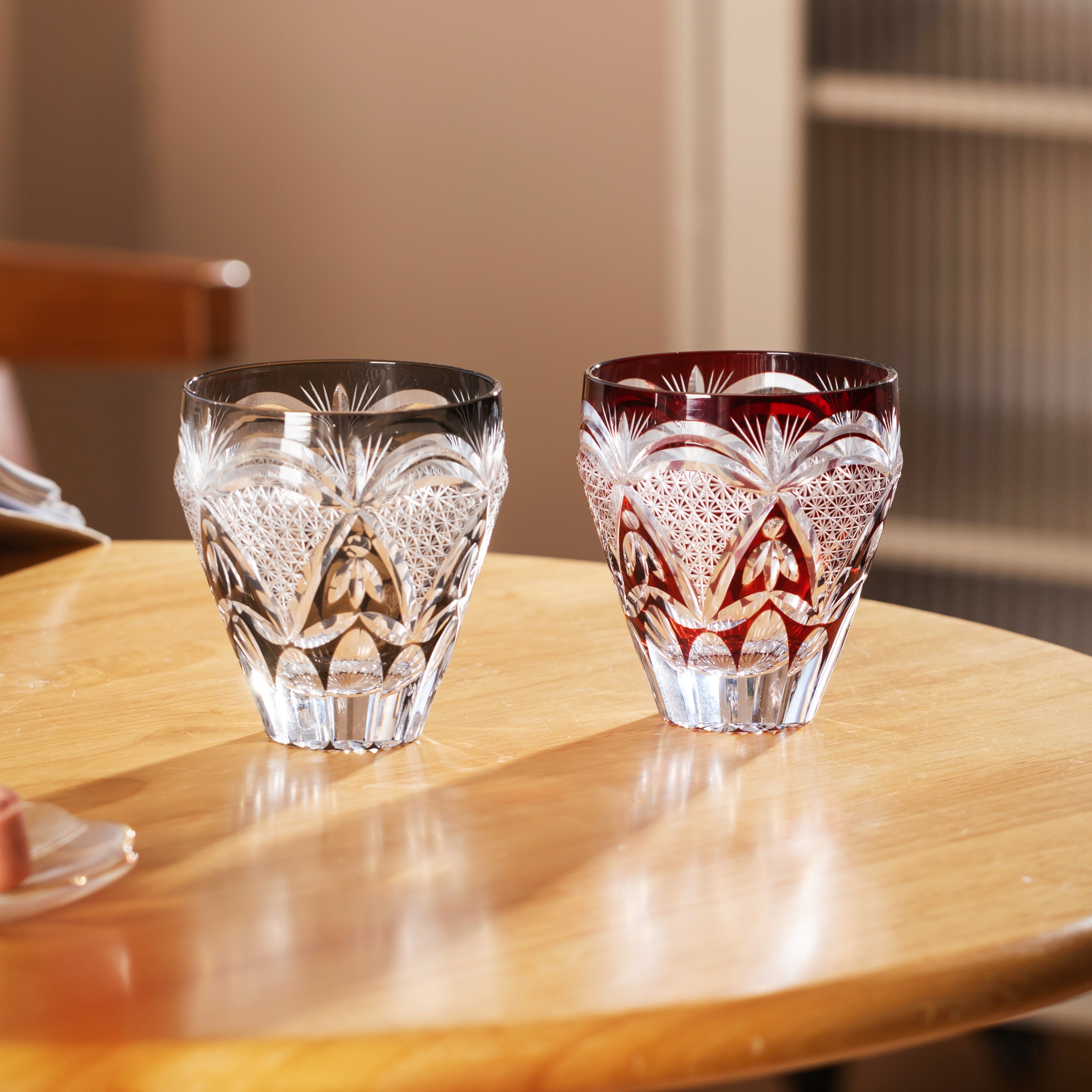 Edo Kiriko Handcrafted Kohaku Sakura Whisky Glass Collection