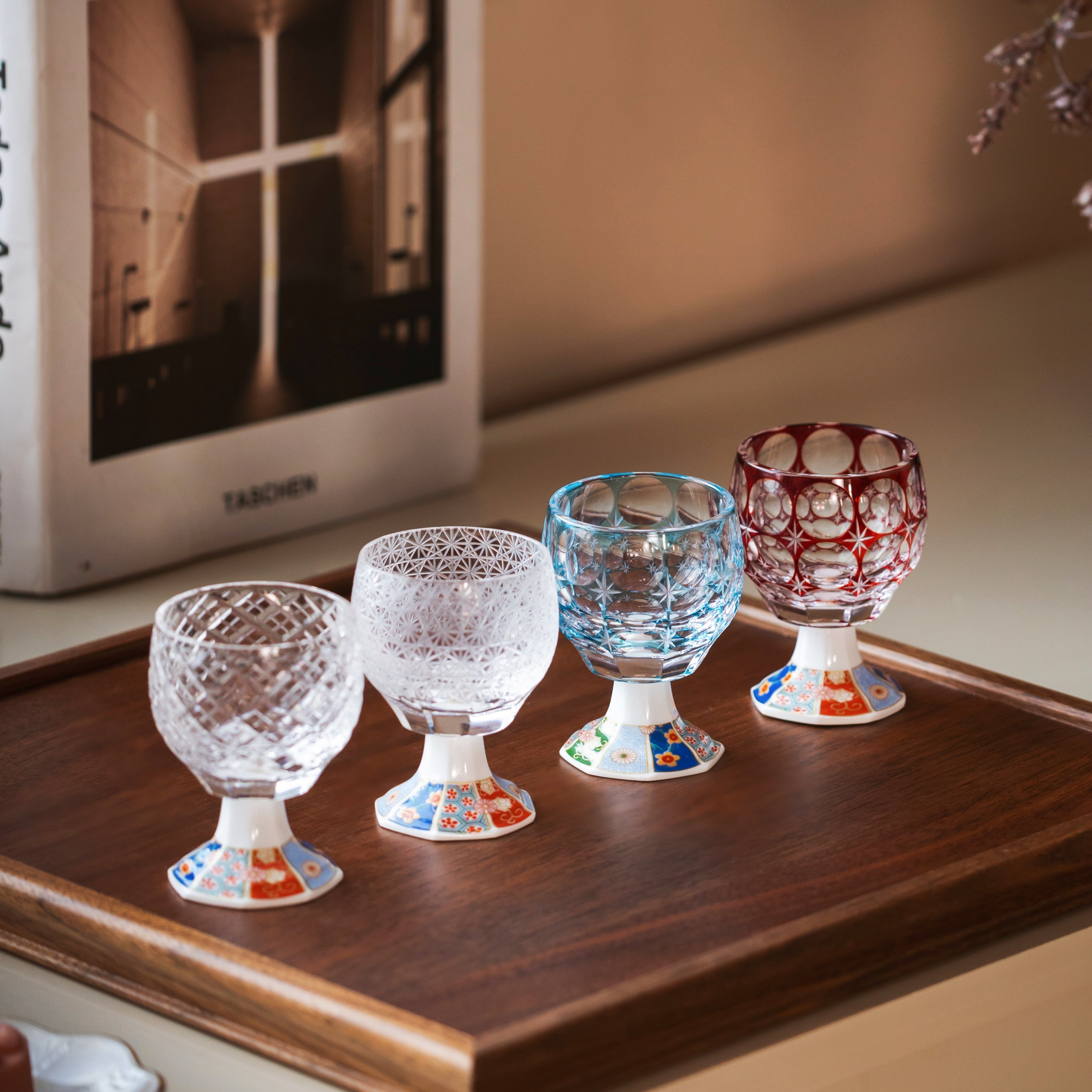 Edo Kiriko Handcrafted Kazaridai Goblet Glass Collection