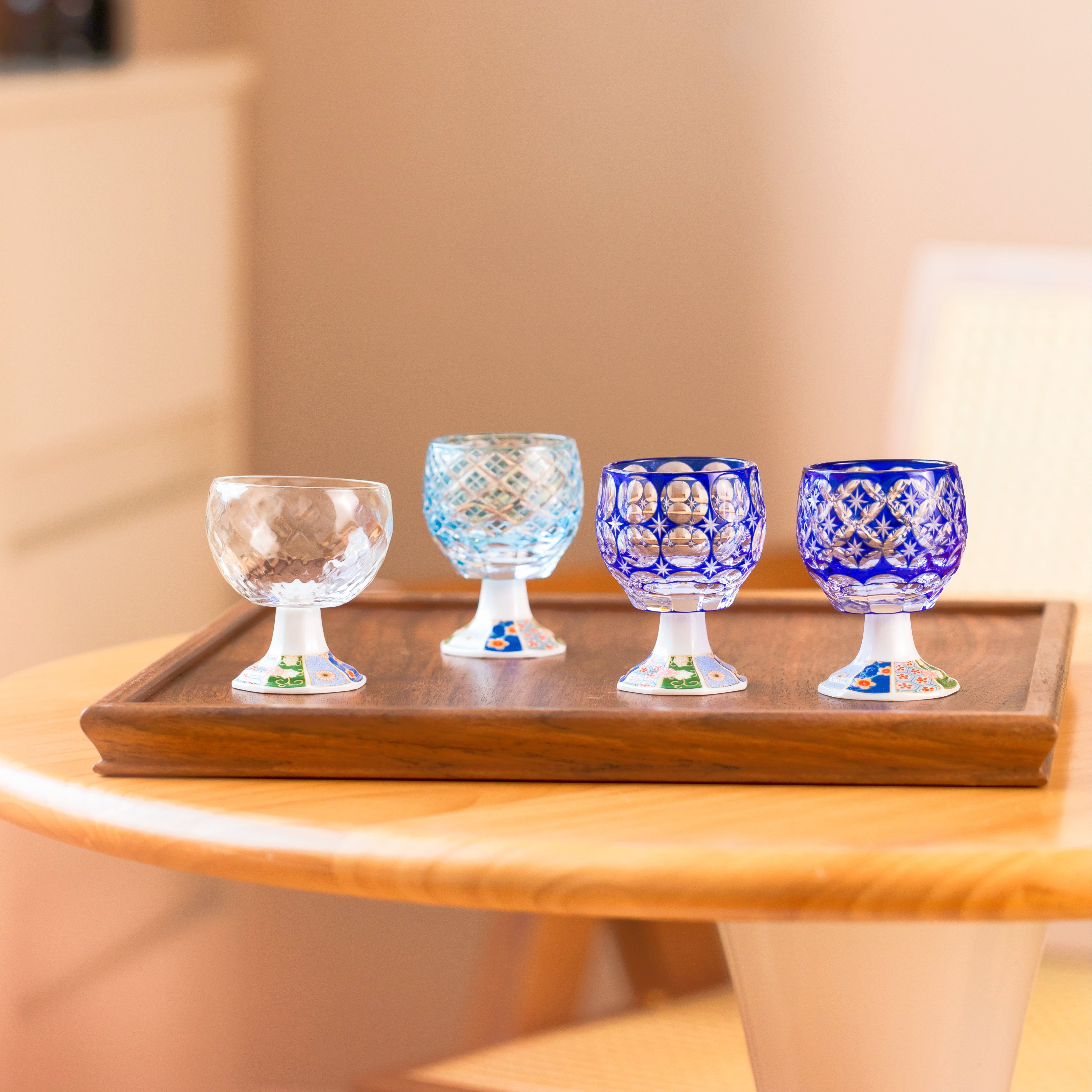 Edo Kiriko Handcrafted Takadaka Komon Goblet Glass Collection