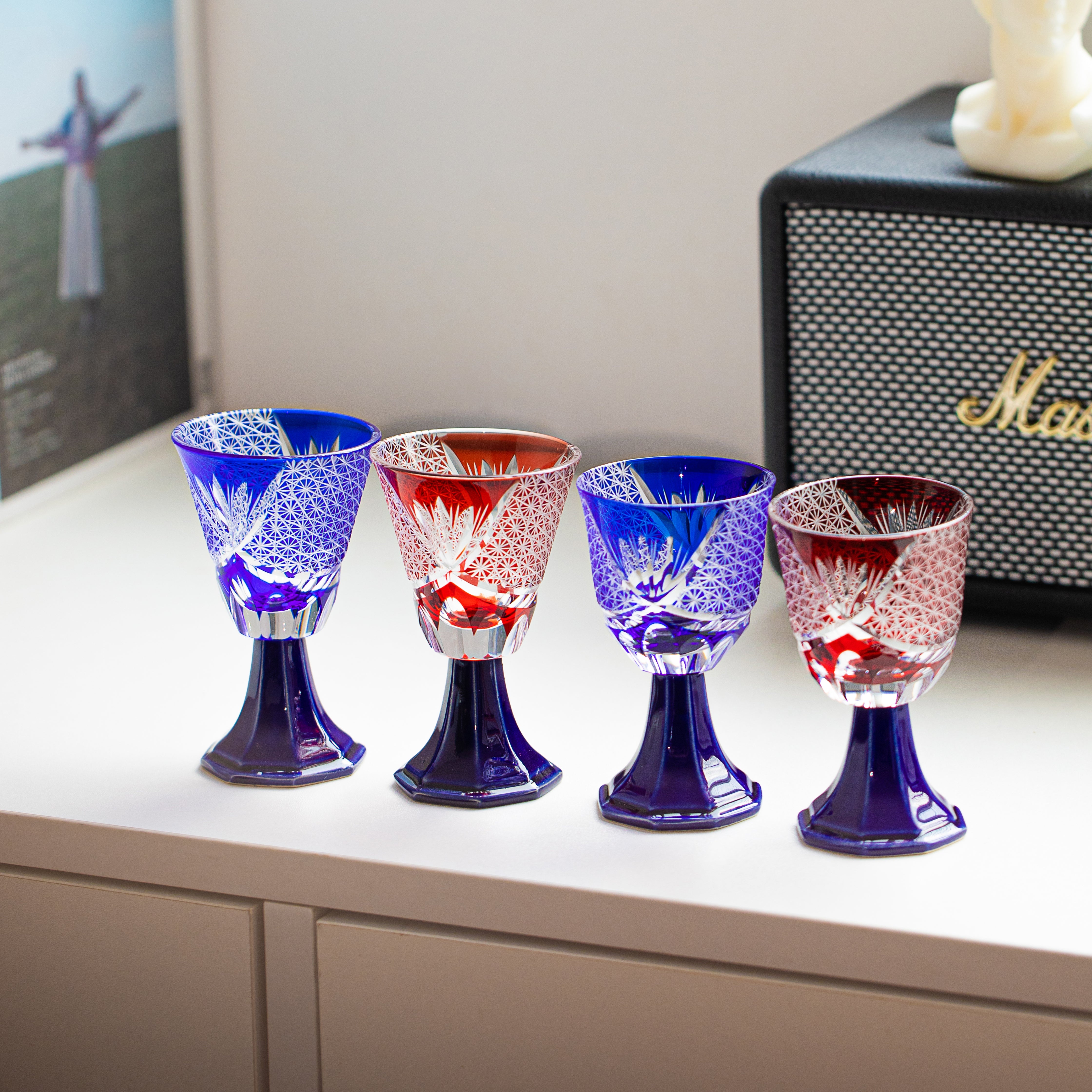 Edo Kiriko Handcrafted Hanabishi Goblet Glass Collection