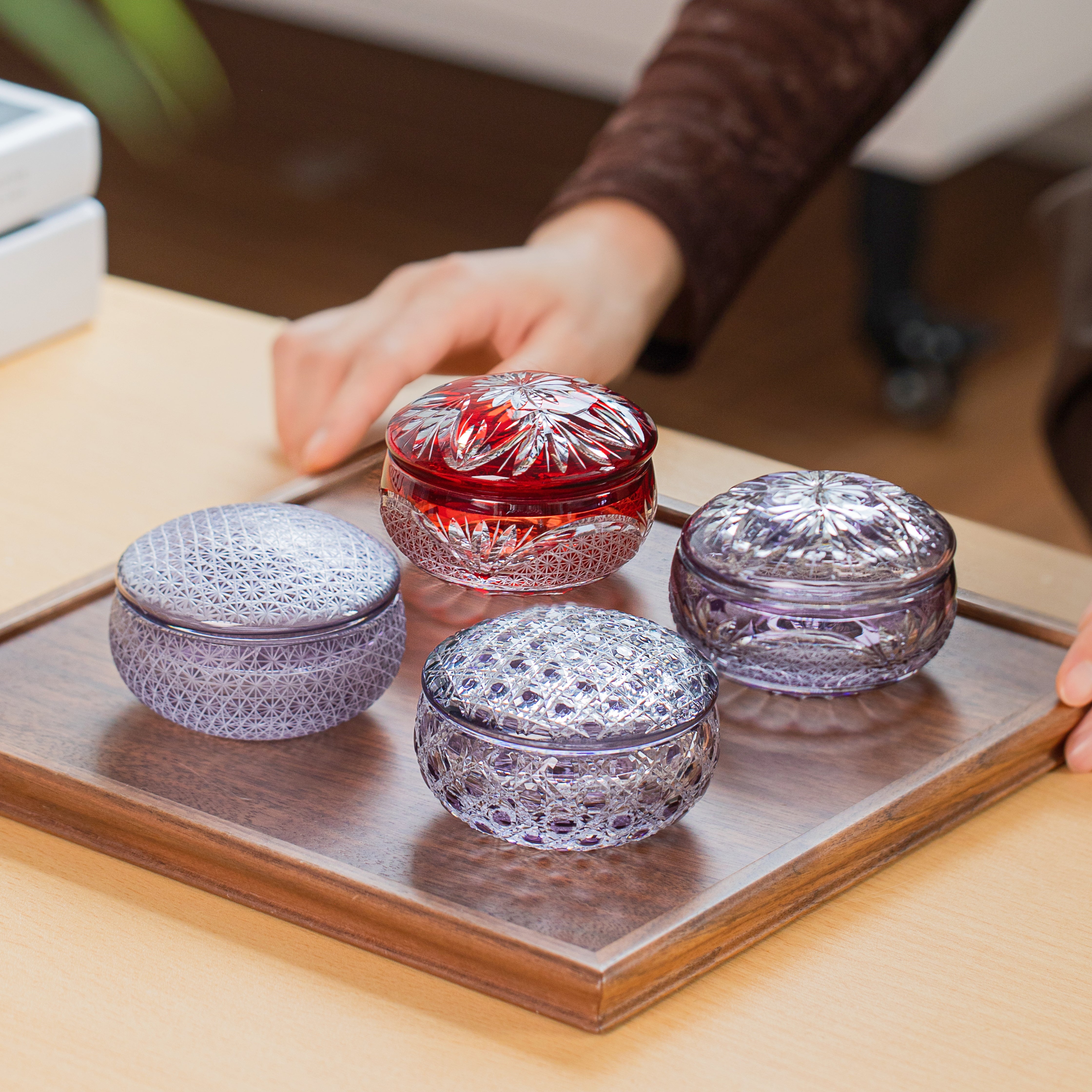 Edo Kiriko Handcrafted Shoun Lidded Glass Collection
