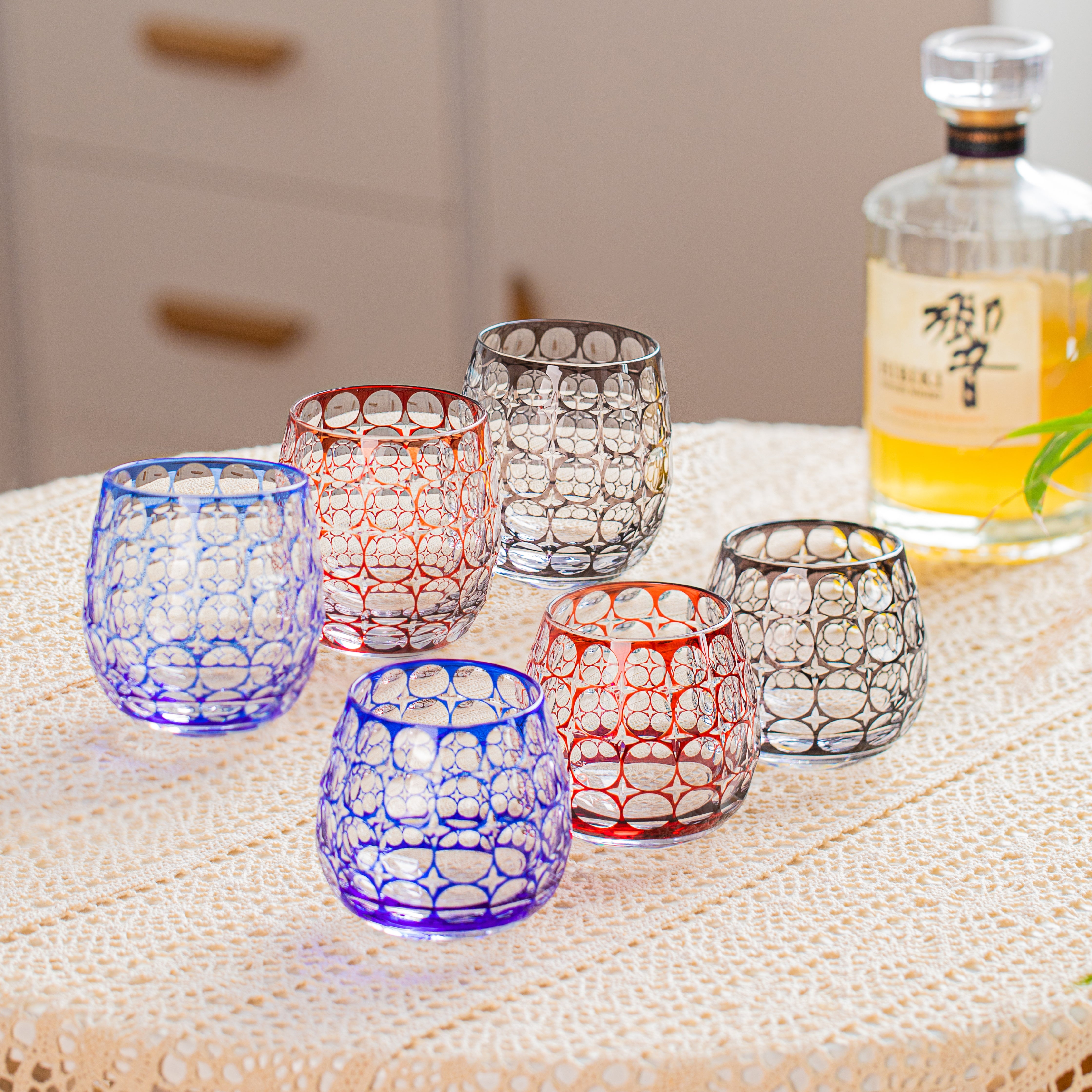 Edo Kiriko Handcrafted Hanamaru Whisky Glass Collection