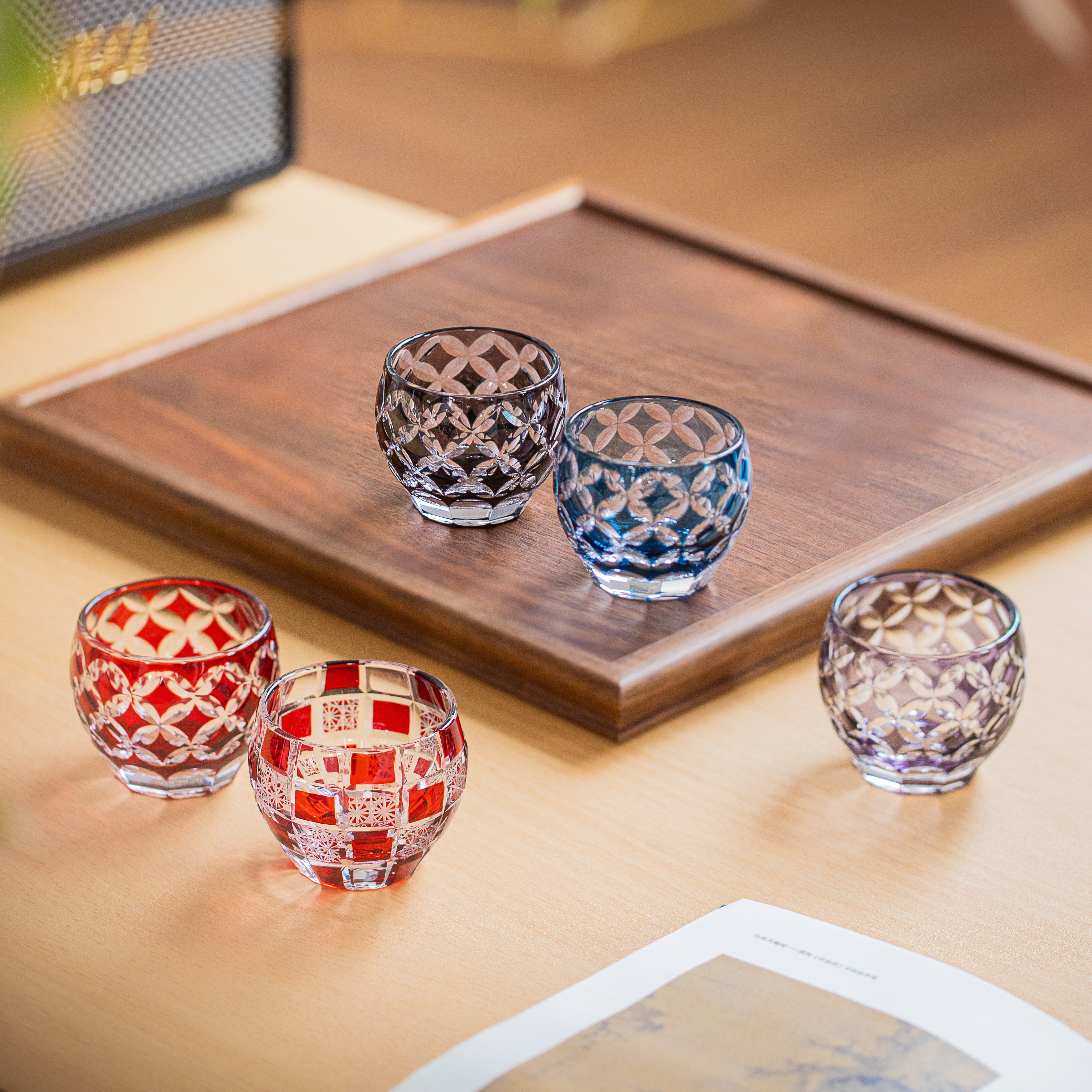 Edo Kiriko Handcrafted Hikari-no-Ha Guinomi Sake Glass Collection