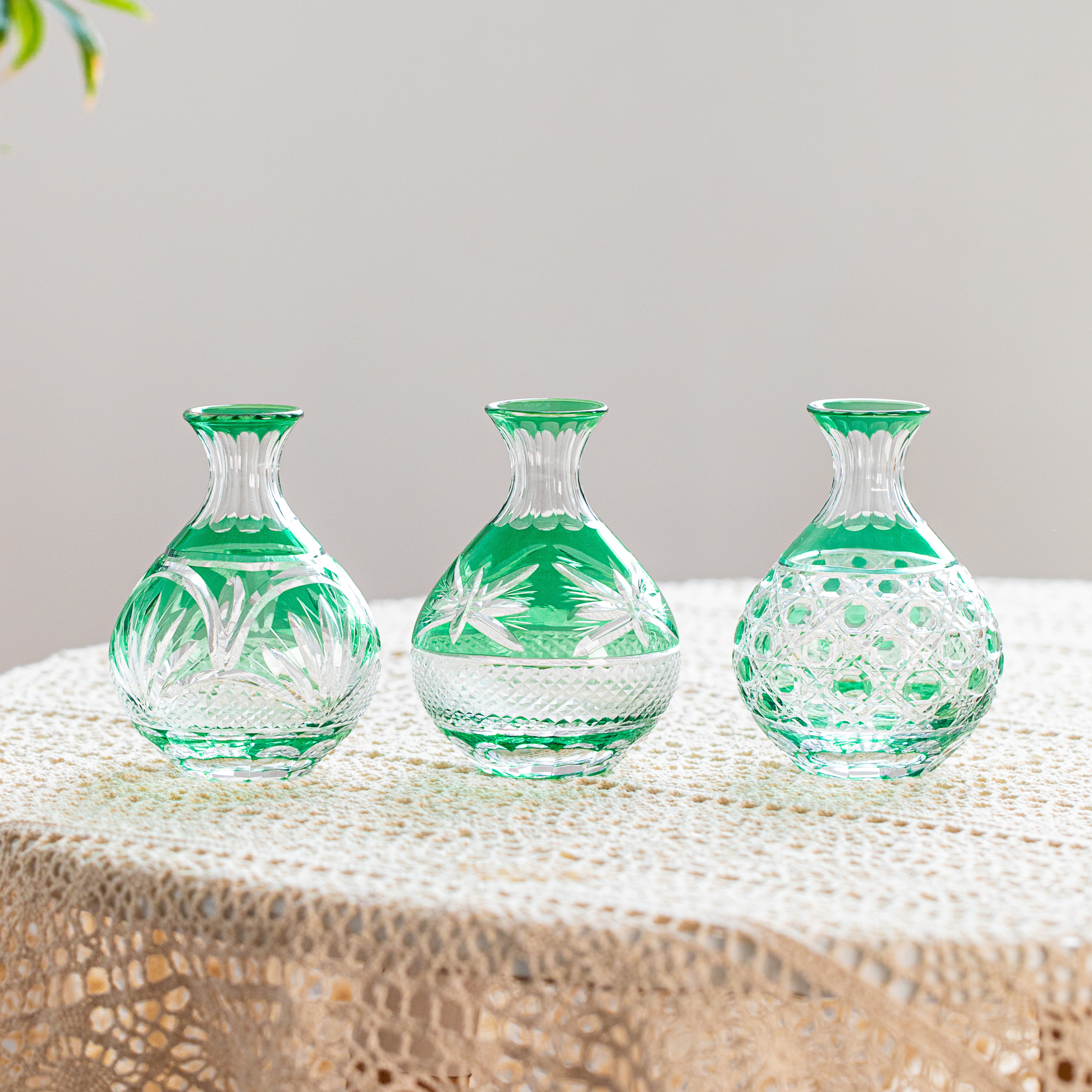 Edo Kiriko Handcrafted Midoriha Sake Collection