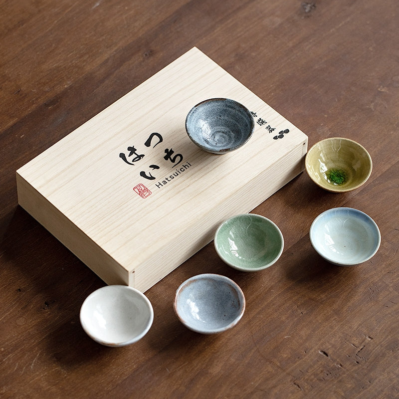 Hatsuichi Shino Ware Handcrafted Rokkyaku Tea Cups Set