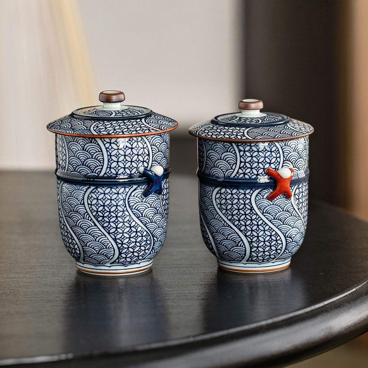 Arita Ware Seigaiha Shippou Lidded Ceramic Teacup