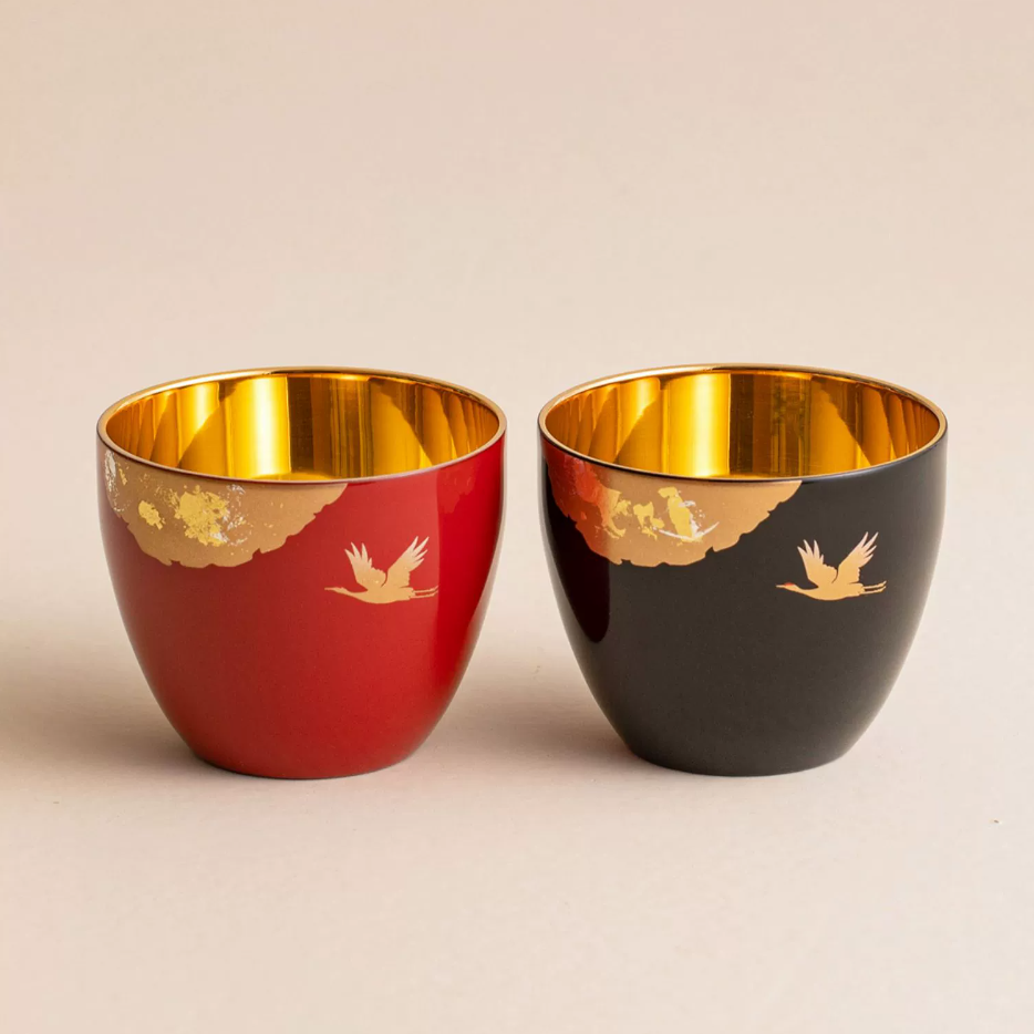 Yamanaka Shikki Harmony Golden Crane Goblet With Gift Box