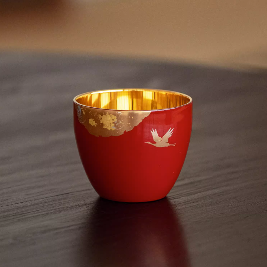 Yamanaka Shikki Harmony Golden Crane Goblet With Gift Box