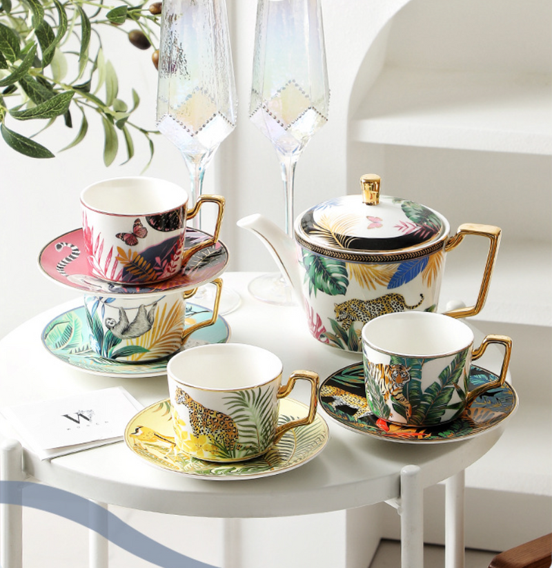 Unique Afternoon Tea Cups and Saucers in Gift Box, Royal Bone